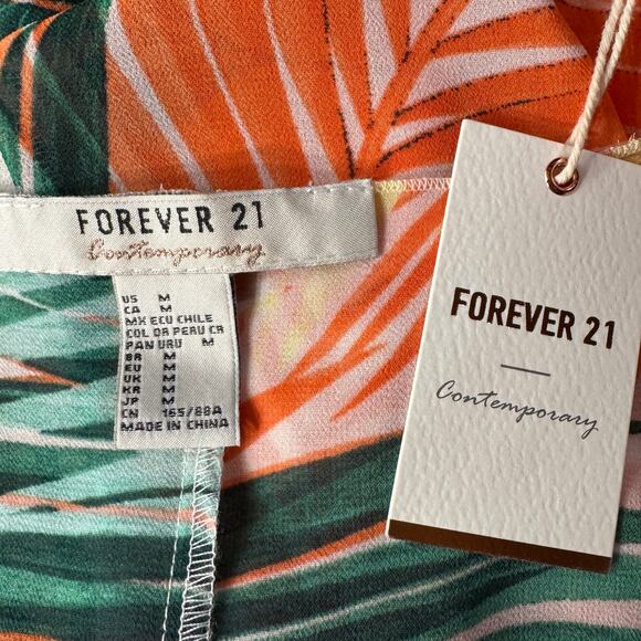 Forever 21 Contemporary Medium Midi Kimono Leaf Print Open Front Semi-Sheer Slit - Picture 8 of 8